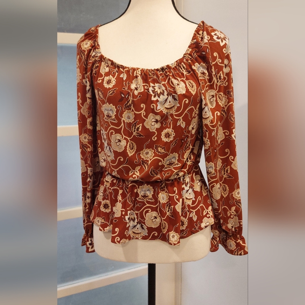 CeCe Rust Floral Blouse